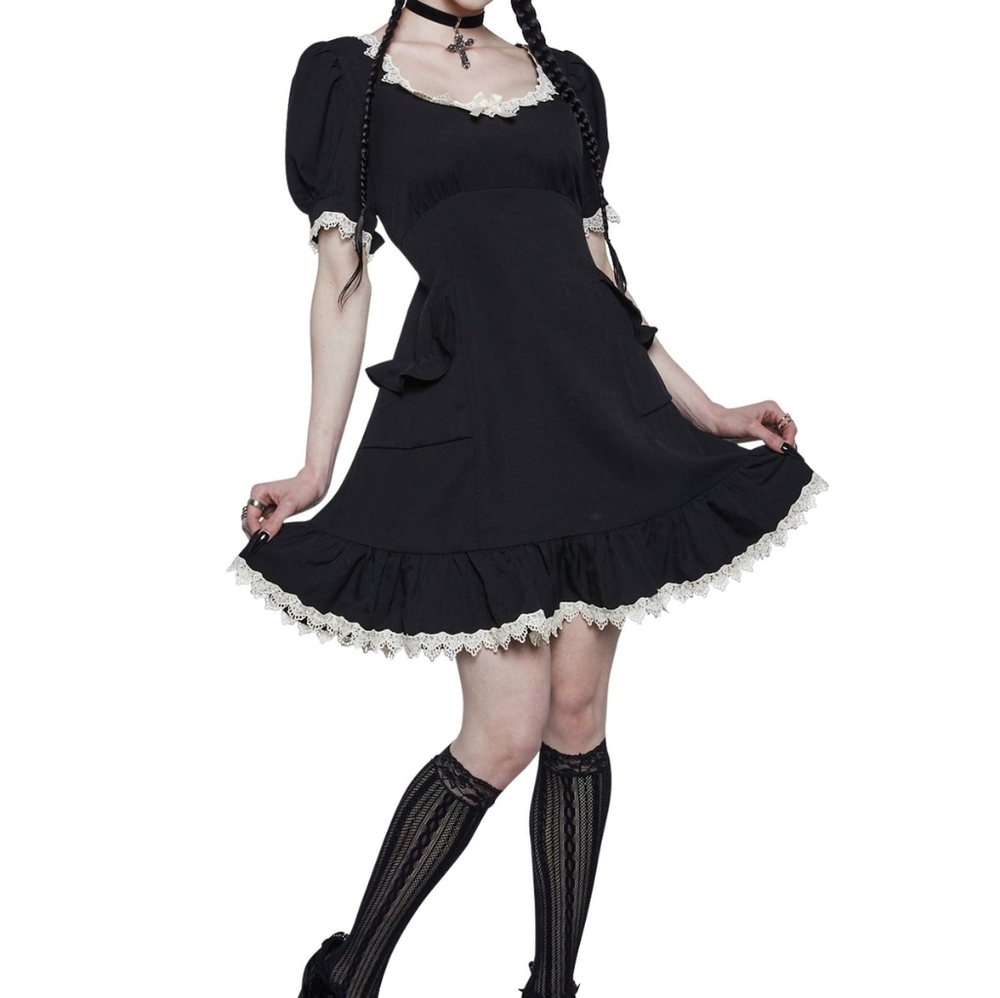 Widow Black/Ivory Trim Ruffle Babydoll Dress - Size Small